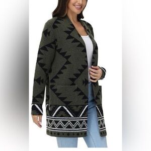 Frye Women's Black and Green Geometric Cardigan 🫒 NEW WITH TAGS 🏷️